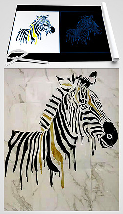 斑马背景墙水刀大理石水刀拼花图案地拼