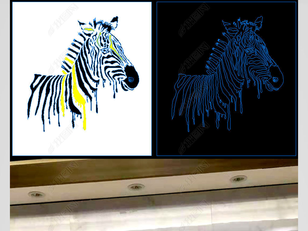 原创斑马背景墙水刀大理石水刀拼花图案地拼版权可商用