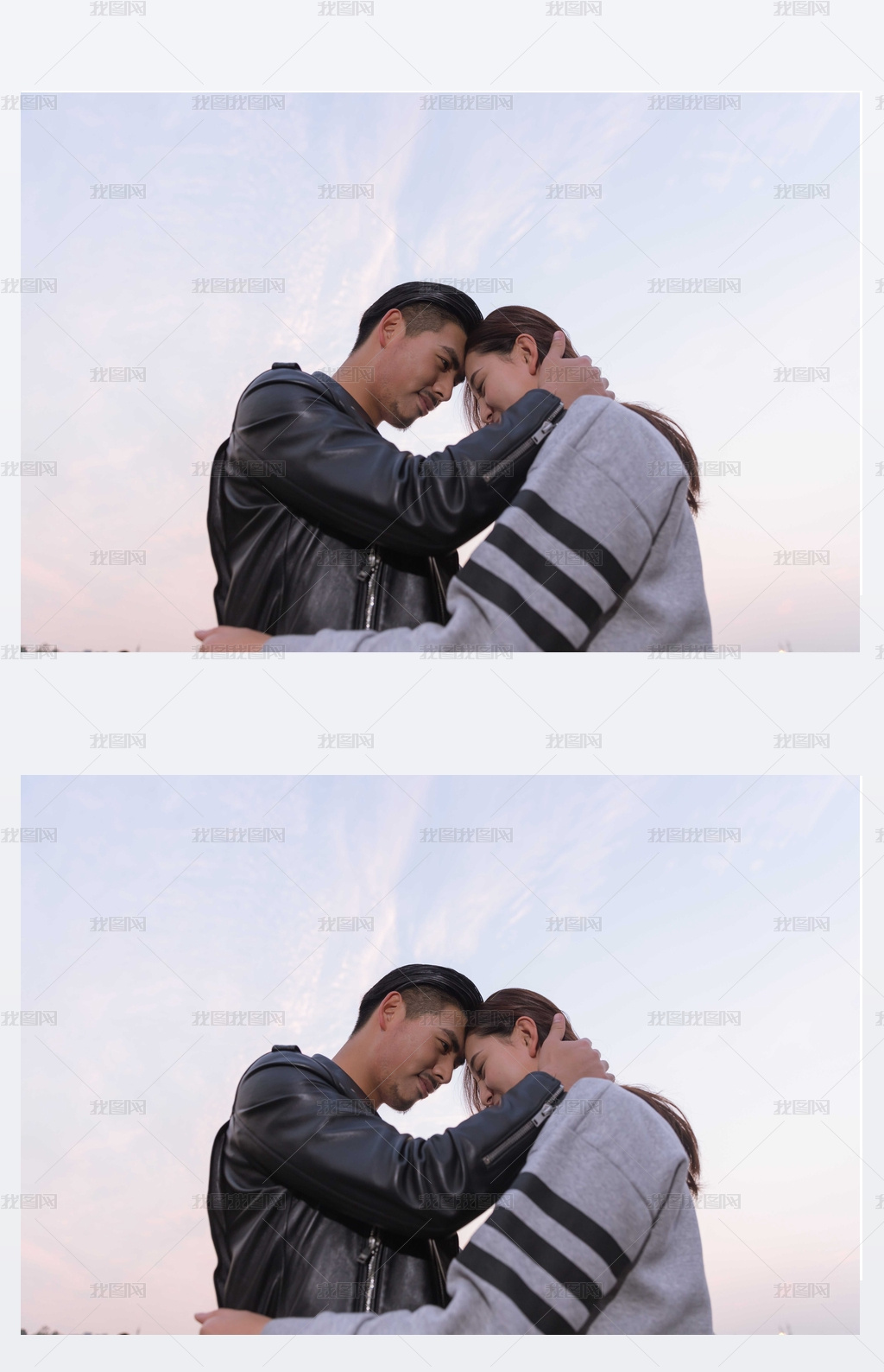 落日下相拥的情侣