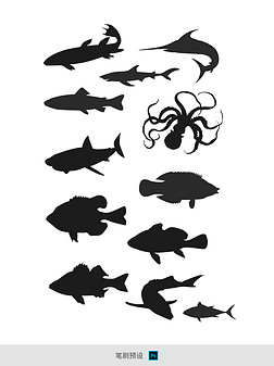 海洋鱼类剪影大全PS形状