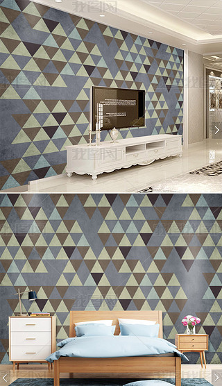 高清北欧简约彩色三角形拼图背景墙装饰画