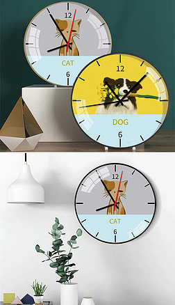 北欧简约手绘可爱动物挂钟钟面