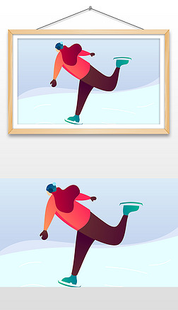 手绘快乐的滑冰者插画设计ai矢量图纯原创