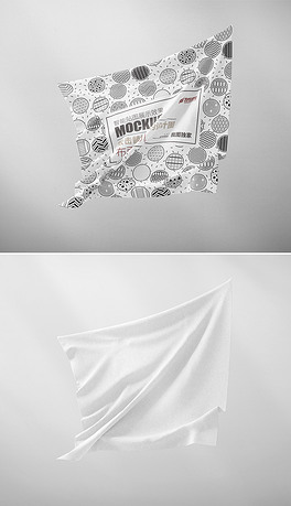 飞舞的布片布料手绢图案设计样机