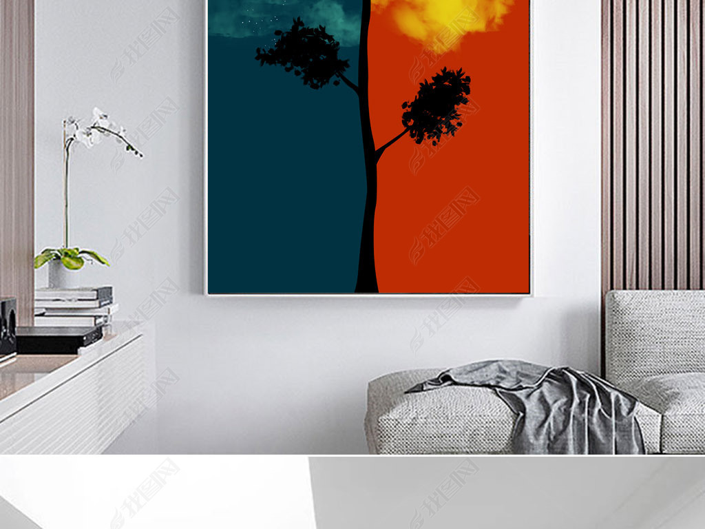 白天黑夜太阳月亮冷热对比欧美现代装饰画