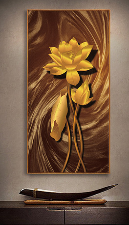 金色荷花玄关画
