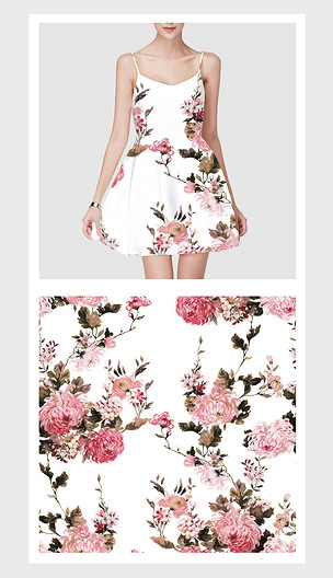 白底手绘植物花卉系列服装印花图案