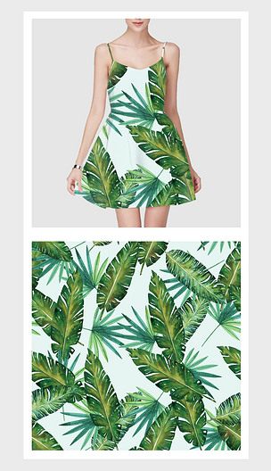 白底简约植物树叶设计时尚欧美服装图案