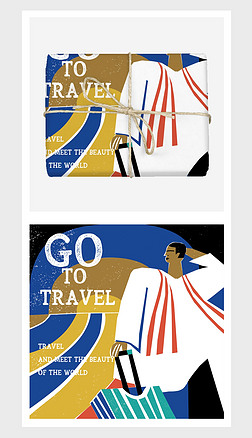 蓝黄色简约前卫风几何人物色块字母组合服装图案纯棉直喷