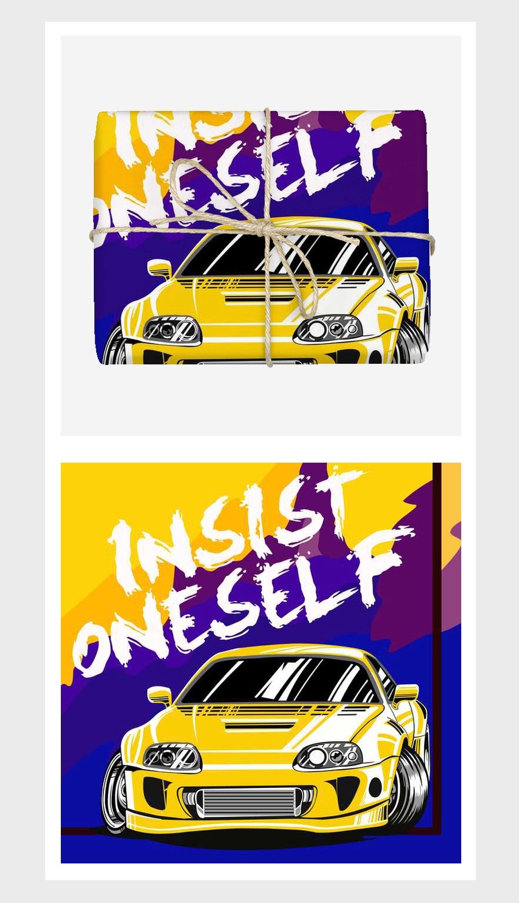 原创黄蓝手绘海报风格汽车插画