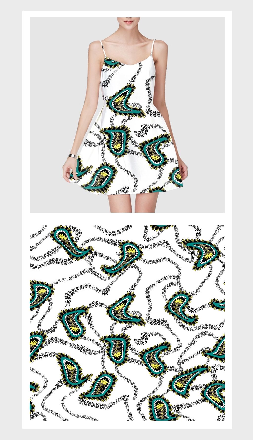 白底简约链条花纹服装家纺印花