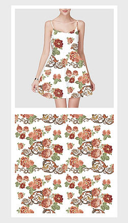 白底复古中国风传统花纹服装印花