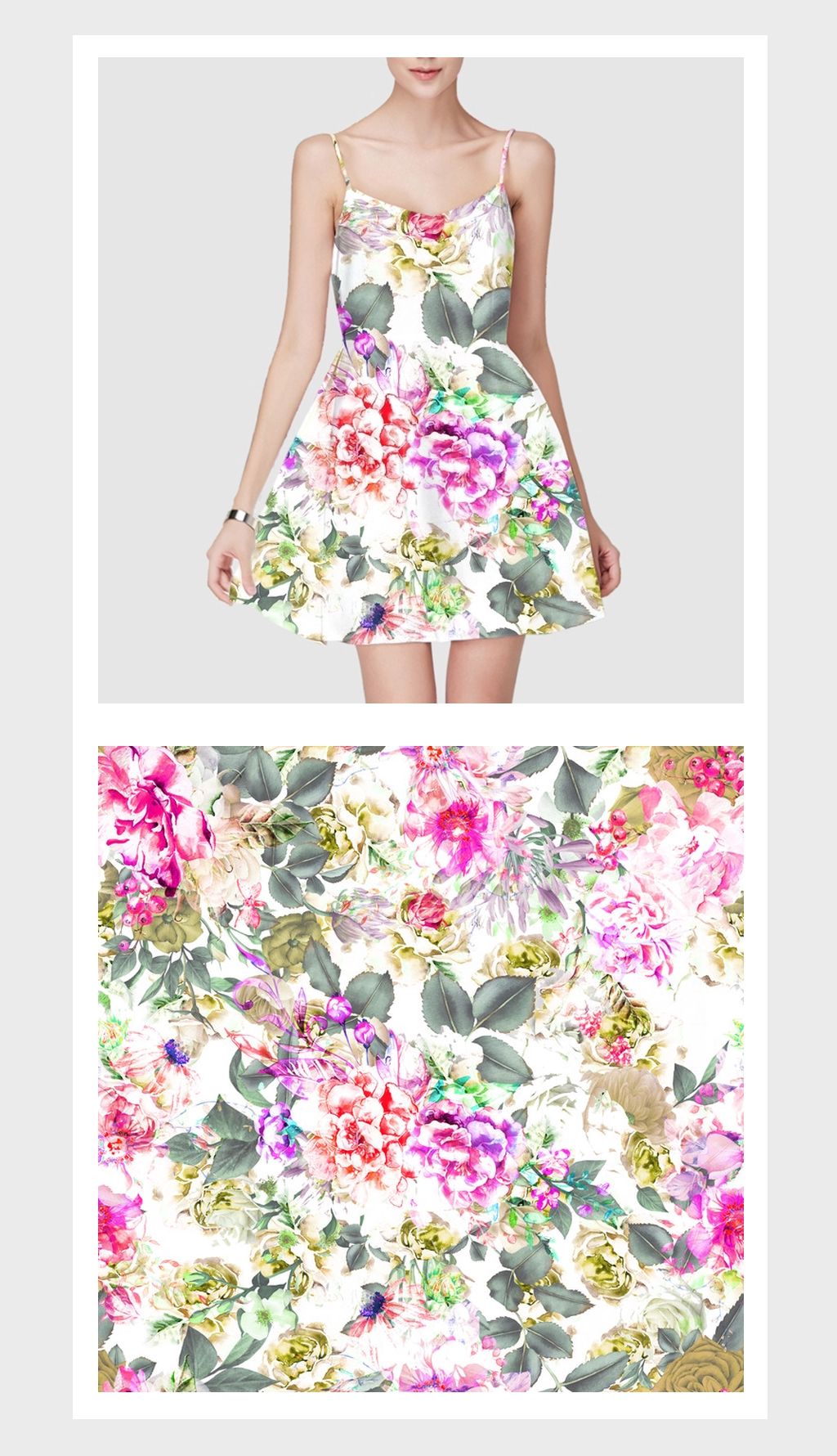 红色植物花卉数码服装印花图案