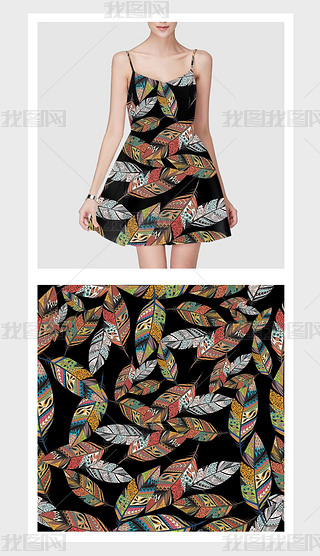 时尚复古民族纹样羽毛图案印花