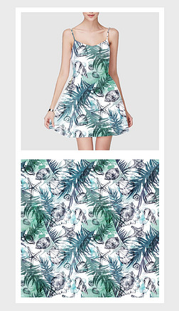 海洋 植物 贝壳服装印花图案|现代时尚复古海洋贝壳植物图案印花