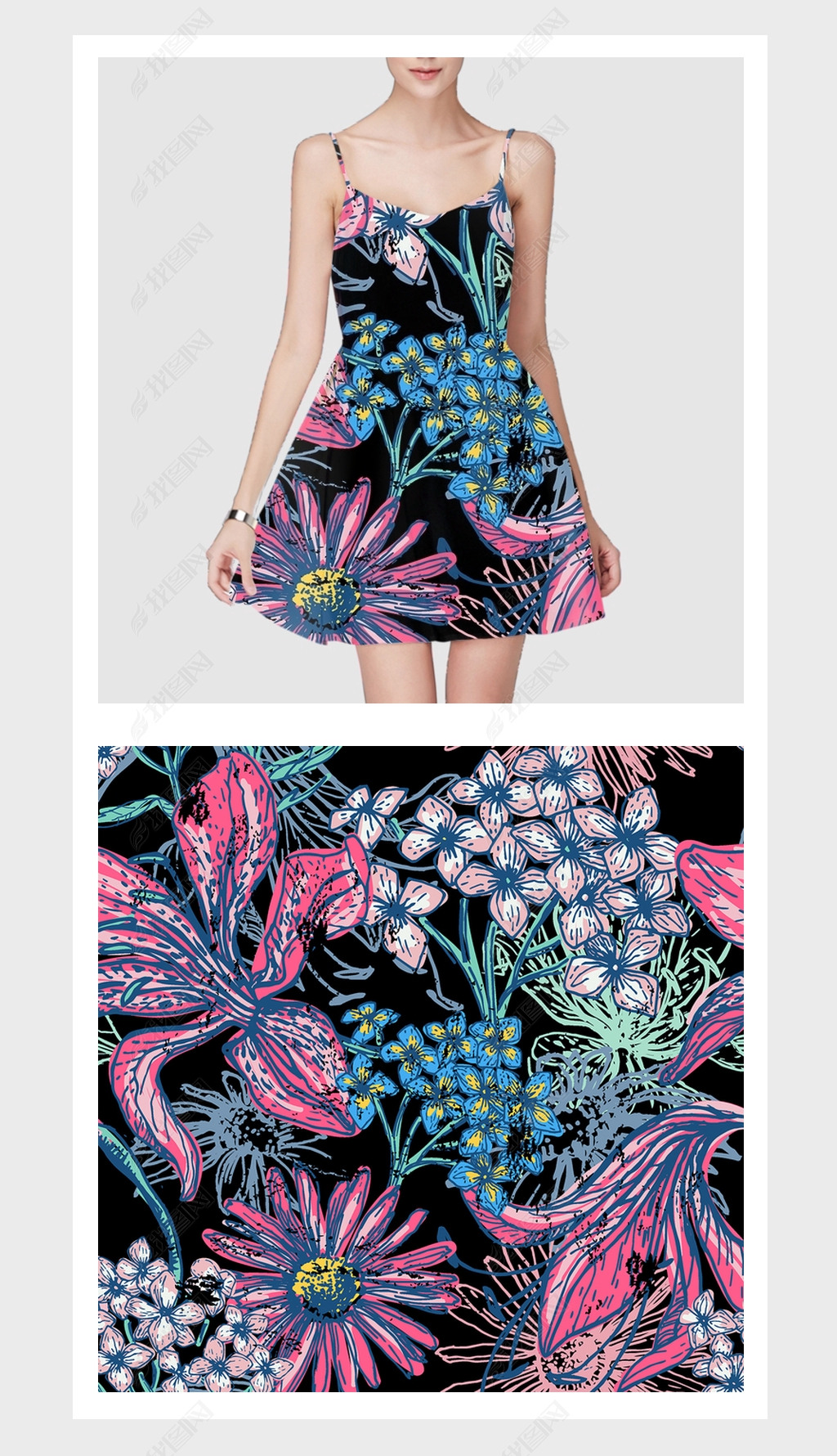 原创简约系列植物花卉结合设计时尚服装图案版权可商用