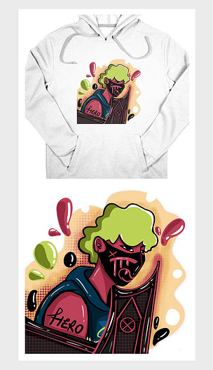 白色涂鸦少年卫衣图案直喷