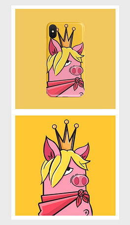 黄色卡通猪元素手机壳直喷