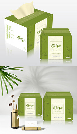 绿色小清新纸巾盒包装设计