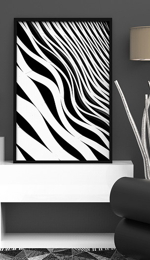 大气简约黑白色调几何曲线抽象艺术装饰画