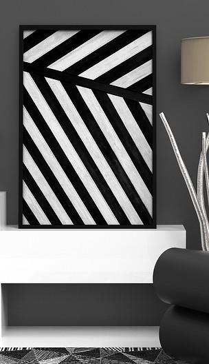 简洁平行黑白线条设计几何抽象艺术装饰画