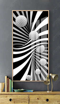 3d立体黑白抽象空间圆球装饰画