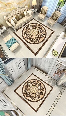 大理石地板拼花图片素材_原创大理石地板拼花设计模板下载_白玉陶心