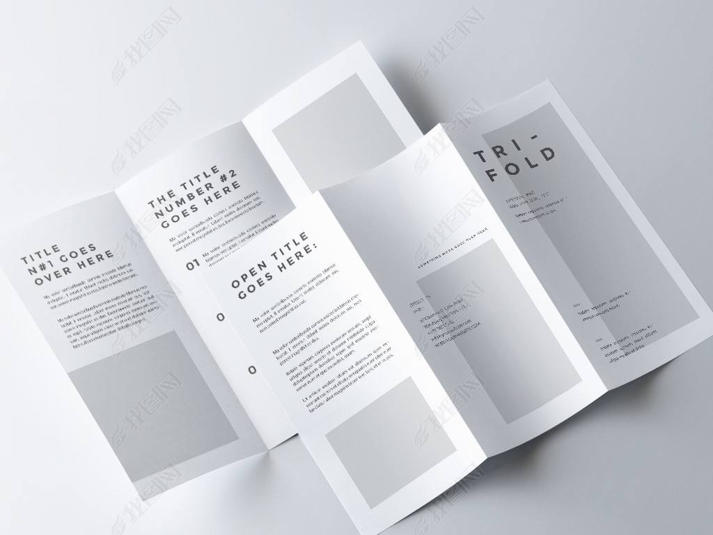 灰白色北欧极简风格三折页设计模板