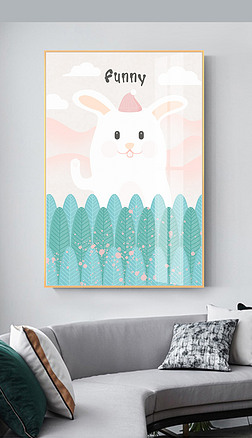 简约北欧小清新手绘森林兔子手绘卡通装饰画