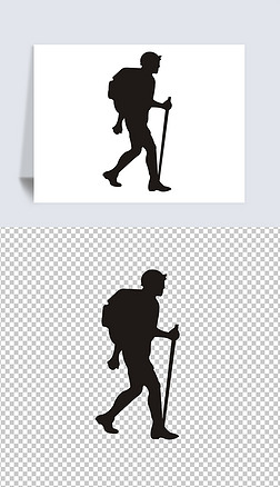 手绘徒步的人背包客剪影cdr矢量图