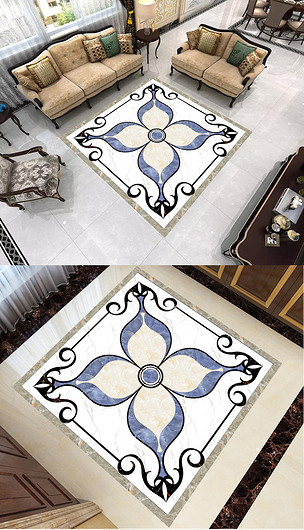 客厅新中式大理石水刀拼花