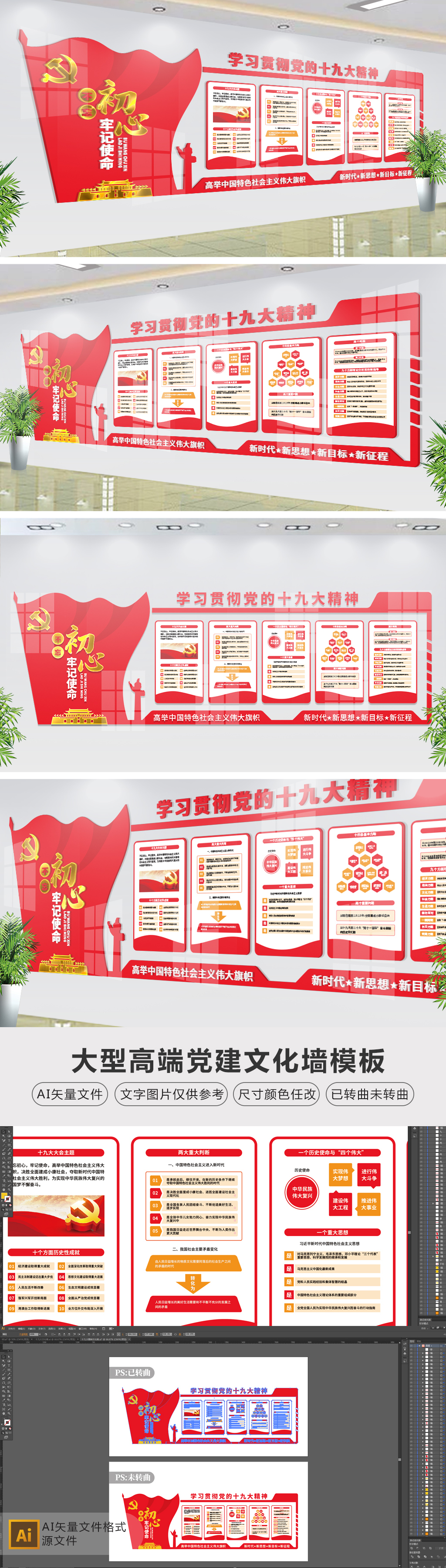 原创学习贯彻党的十九大精神展板党建文化墙