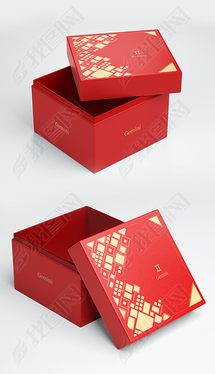 原创2019年红色喜庆十二星座双子座包装盒