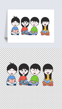 世界读书日读书看书卡通人物板绘