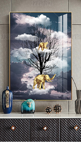 北欧现代简约抽象树大象动物云彩天空客厅装饰画晶瓷画
