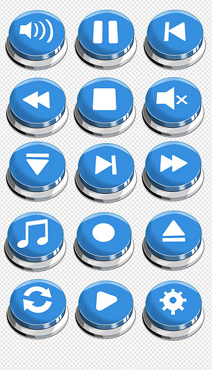 蓝色圆形水晶立体播放器箭头按钮图标png免扣素材