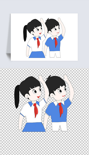 七一建党节卡通两个少先队员敬礼红领巾插画