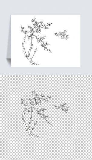手绘线描素描白描梅花树CDR矢量图