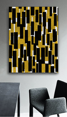 砖块黑黄混色美式复古夸张艺术抽象装饰画