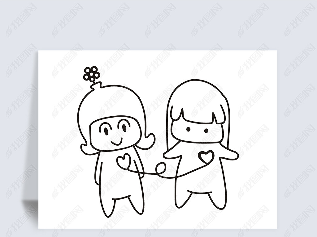 原创手绘线描心连心情侣爱人cdr矢量图版权可商用