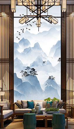 新中式意境山水玄关装饰画壁画