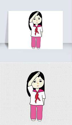 简单可爱少先队员红领巾女孩png元素插画图片