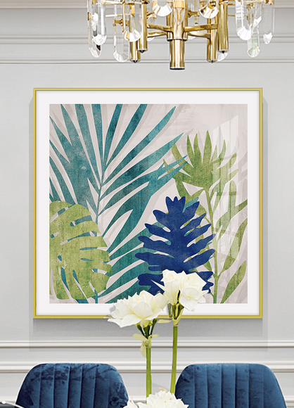 北欧ins风绿色蓝色龟背竹水彩热带植物装饰画