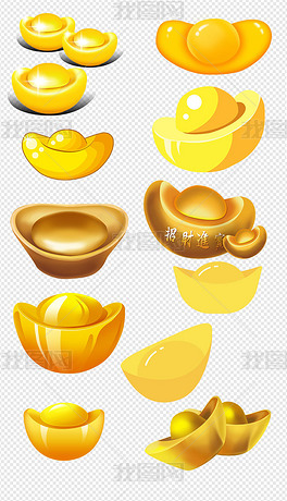 卡通金色银子元宝海报背景免扣png