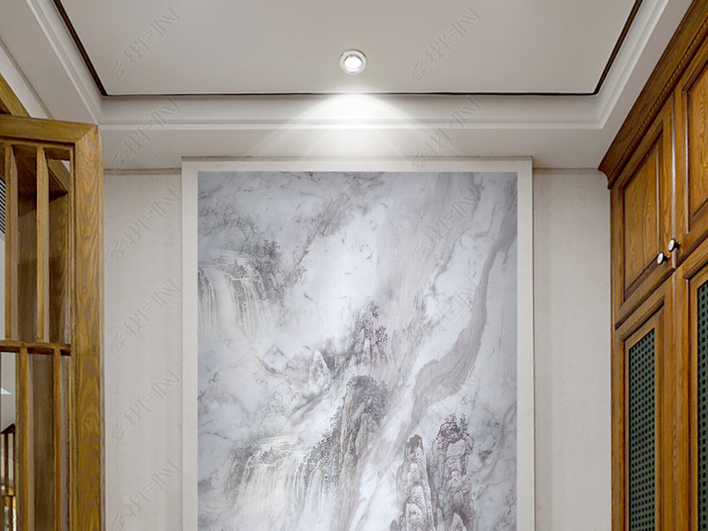复式水墨山水石纹画背景墙下载-编号20430352-大理石纹-我图网