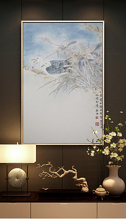 《依山傍水》画家张益涵新中式工笔装饰画玄关手绘工笔花鸟画