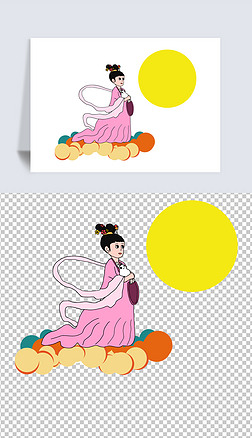 卡通人物背影免抠元素|2019中秋节嫦娥奔月卡通人物
