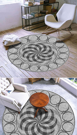 北欧简约风格灰色几何半圆图案印花地毯