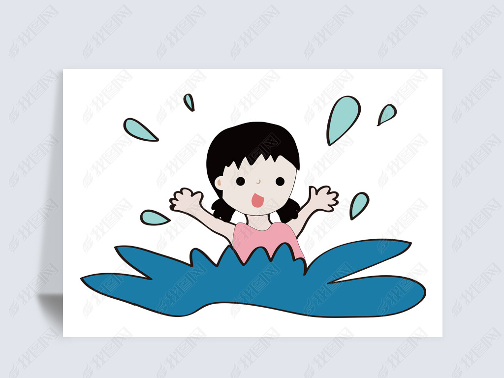 简单卡通女孩防溺水元素