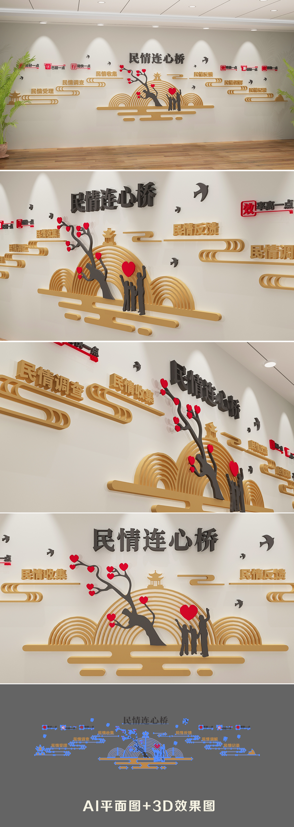 民情连心桥党建社区文化墙